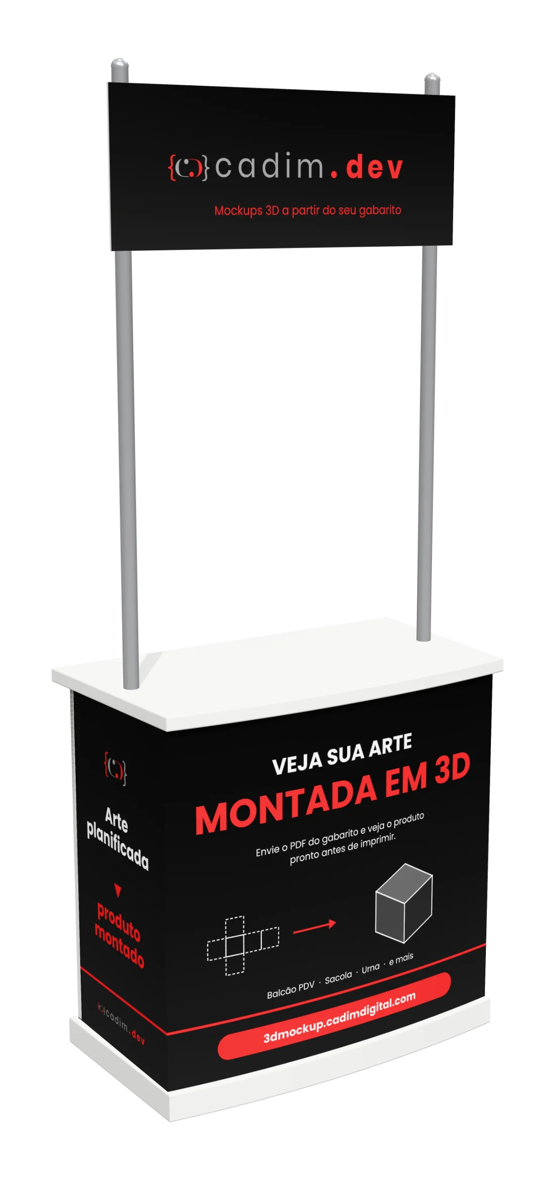 Balcão PDV desmontável com testeira montado em 3D