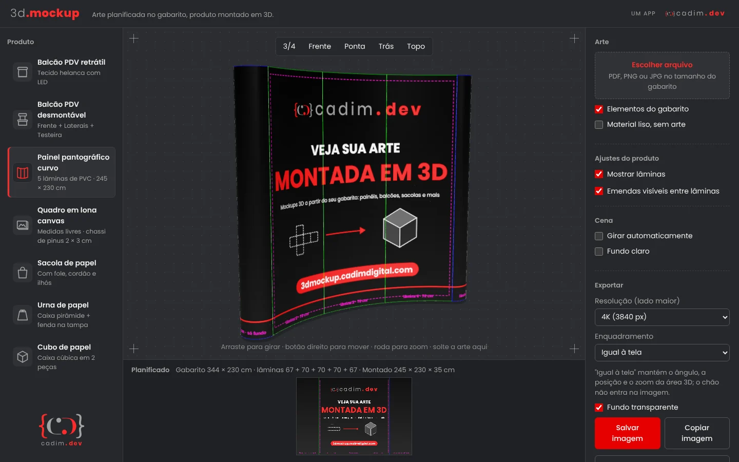 Sistema 3D Mockup no computador